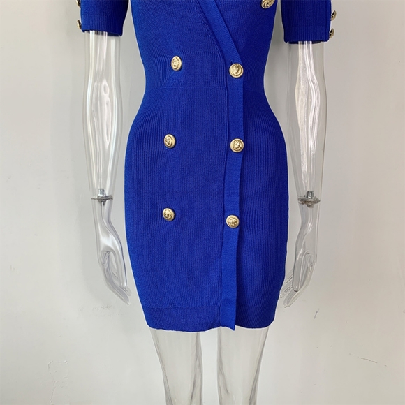 Blue NWT UNBRANDED Front Button Wrap Mini Dress - Picture 5 of 5